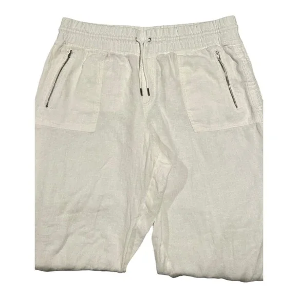 Athleta White Linen Blend Jogger Pants Drawstring Waist Pockets Casual 16 - Picture 12 of 14